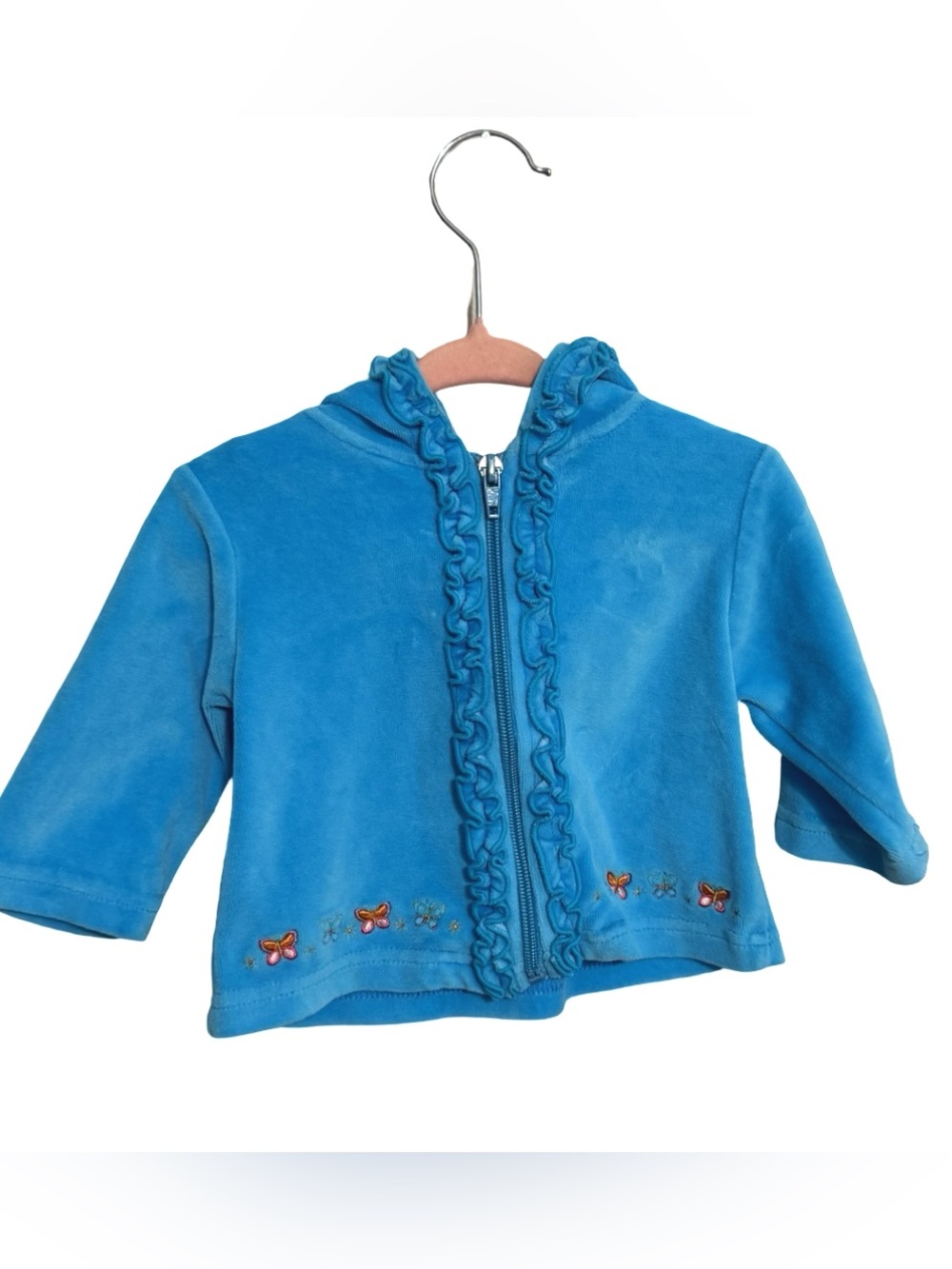 TMC The Mayfair Company Y2K Blue Butterfly Ruffle Zip Up Jacket Girls 3-6M